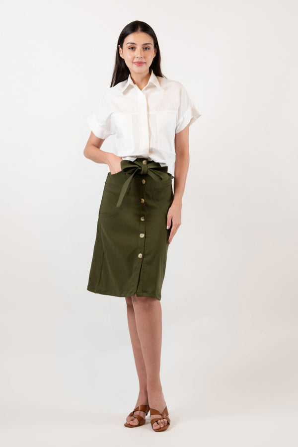 Green skirt with belt on sale