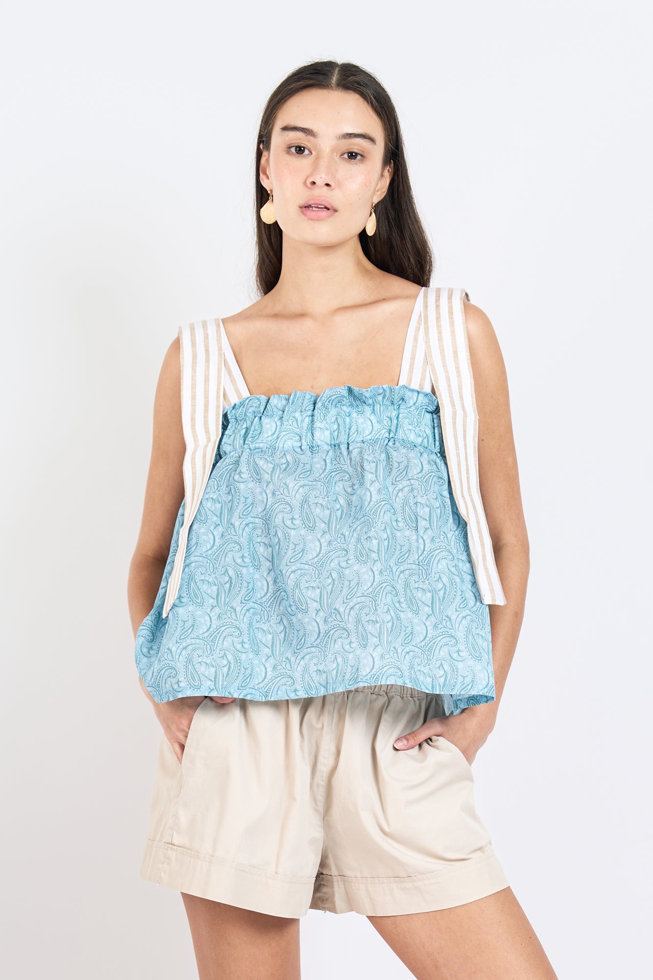 TARANEE Top with Draped Straps (Seafoam and Khaki)
