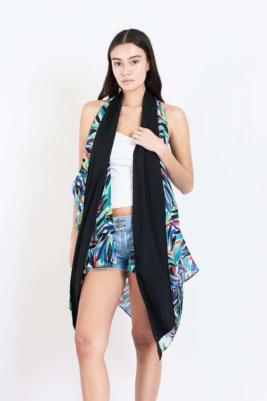 HUMPHRIES Two-Way Draped Kimono (Multi Black Combi)