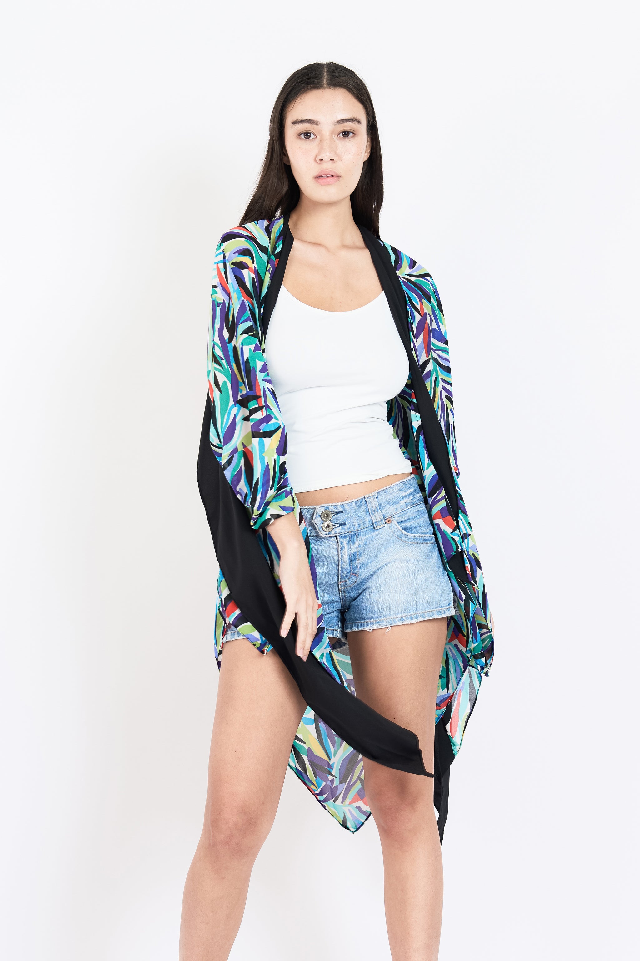 HUMPHRIES Two-Way Draped Kimono (Multi Black Combi)