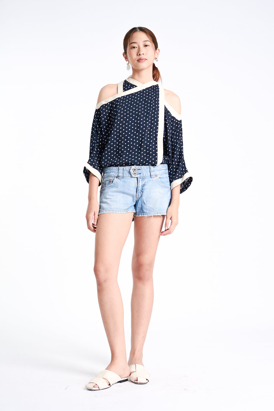 NYX Cold Shoulder Top (Navy Polka and Cream)