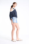 NYX Cold Shoulder Top (Navy Polka and Cream)
