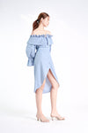 ALLOUEZ Off-Shoulder Dress (Dusty blue)