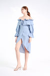 ALLOUEZ Off-Shoulder Dress (Dusty blue)