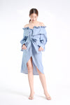 ALLOUEZ Off-Shoulder Dress (Dusty blue)