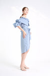 ALLOUEZ Off-Shoulder Dress (Dusty blue)