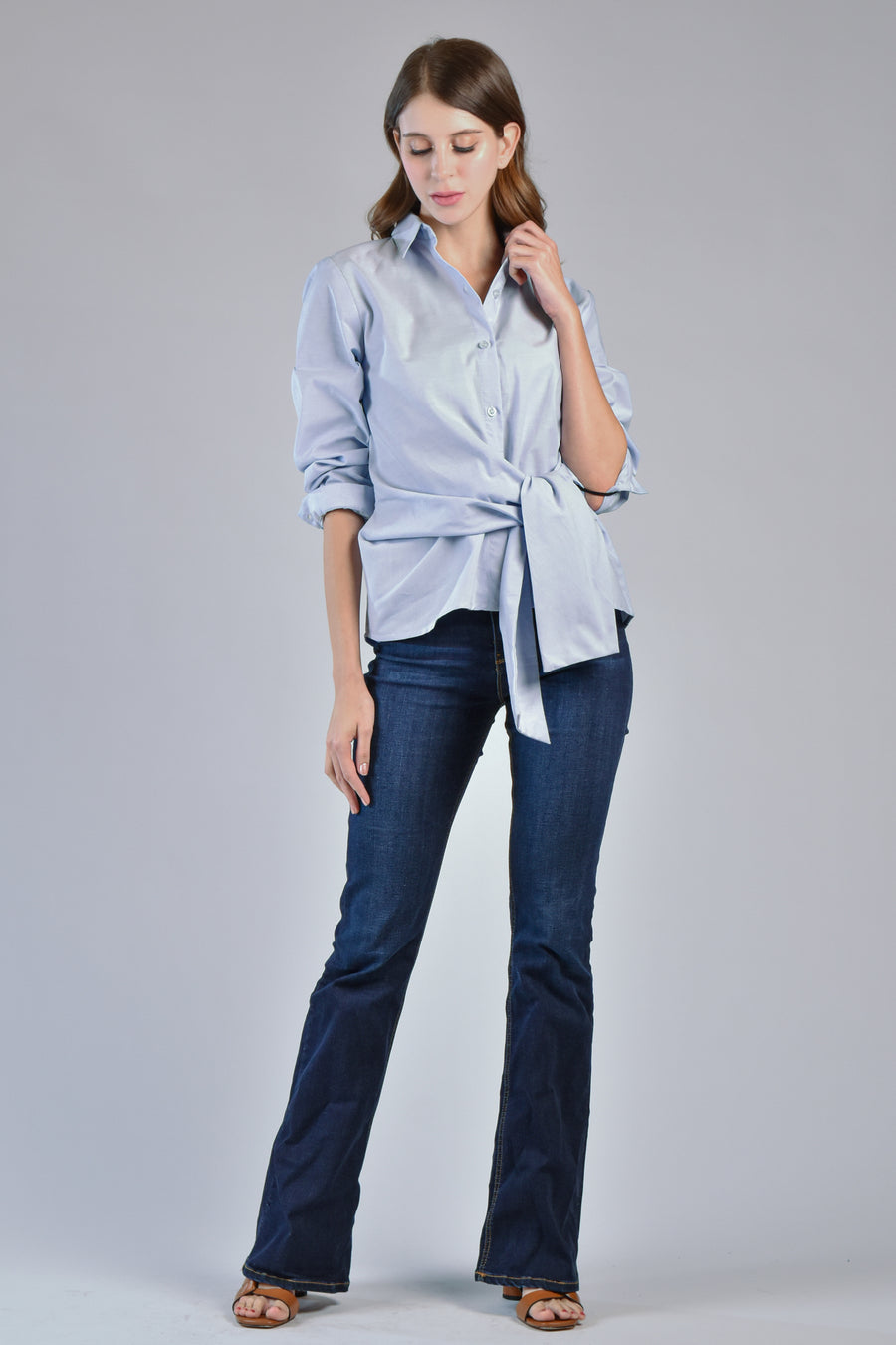 ARLES Draped Tie Shirt (Light Chambray)