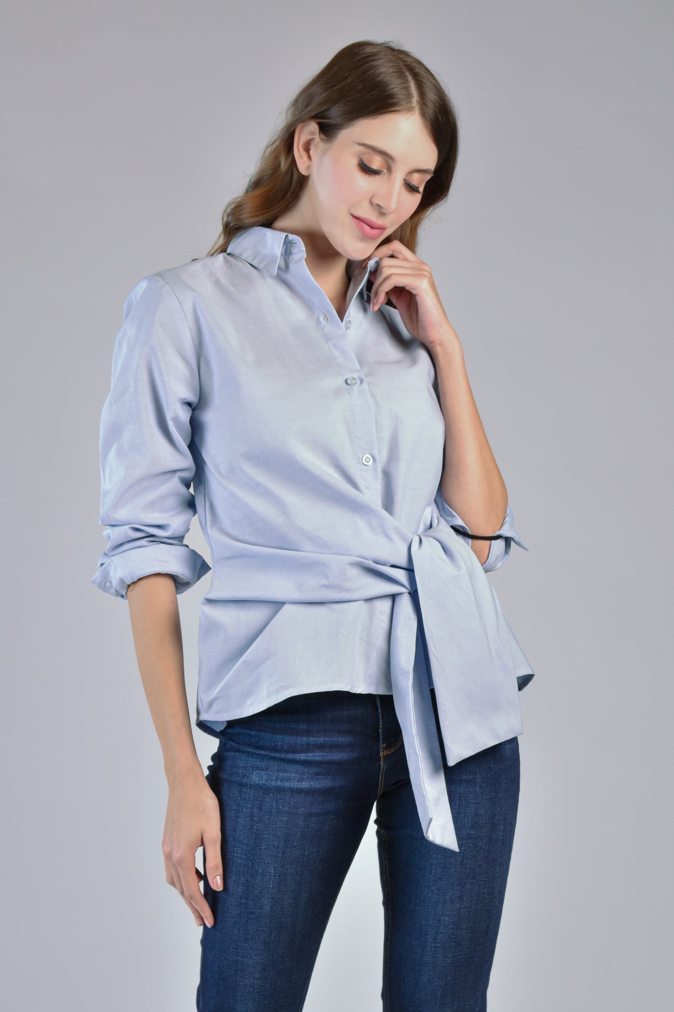 ARLES Draped Tie Shirt (Light Chambray)