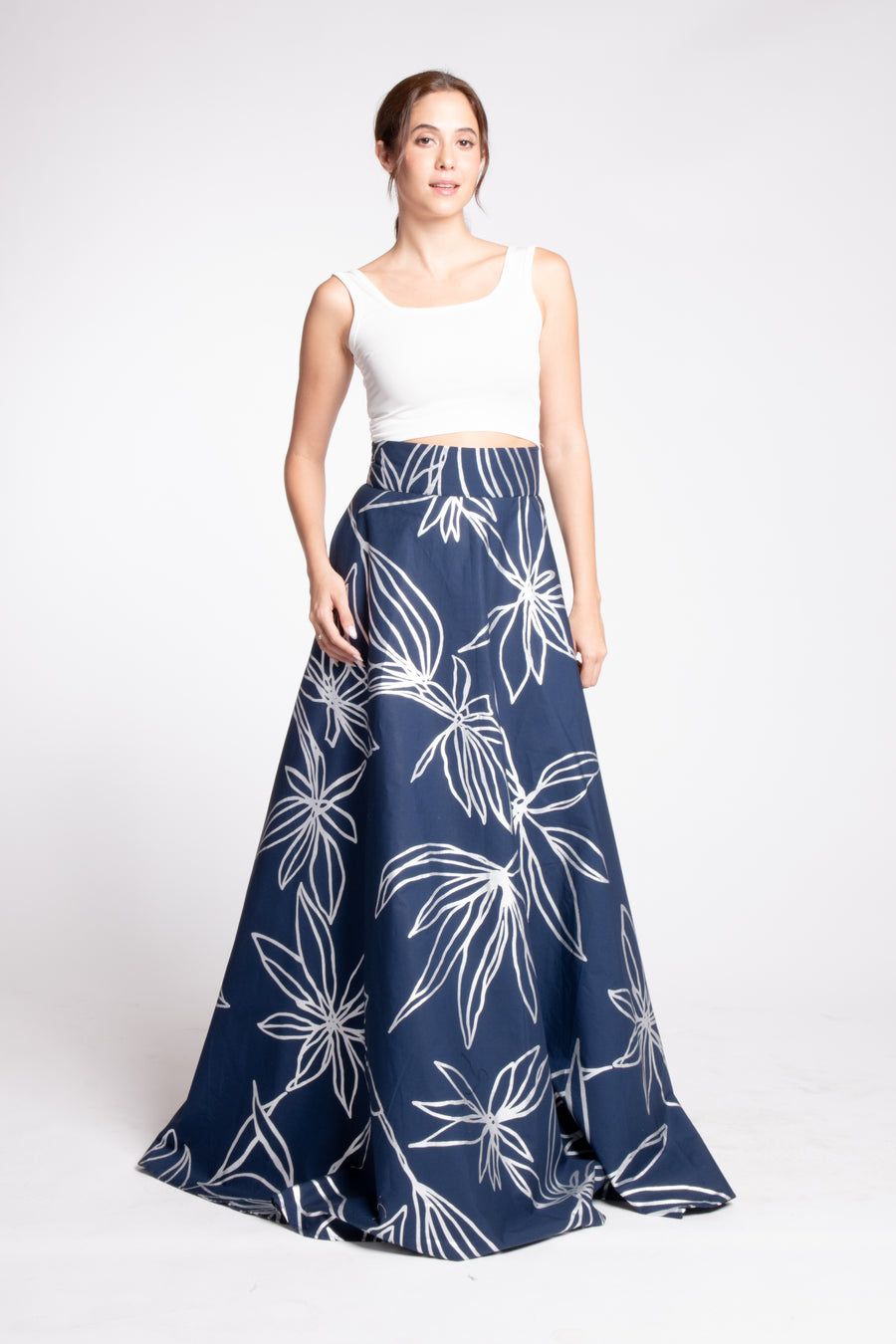 BENNET Painterly Floral Ball Skirt (NAVY)