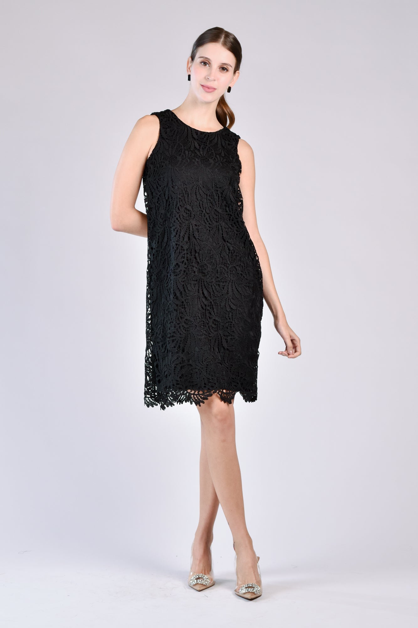 CAMILLE Scallop Hem Dress (Black)