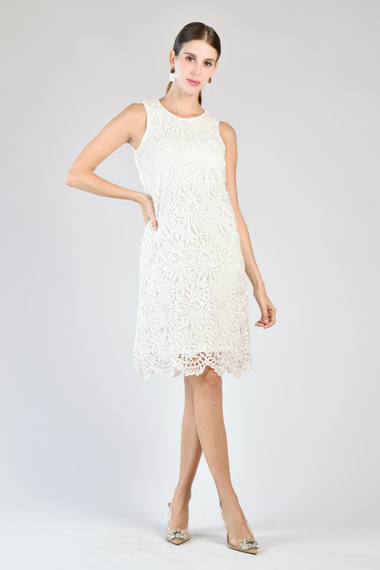 CAMILLE Scallop Hem Dress (White)
