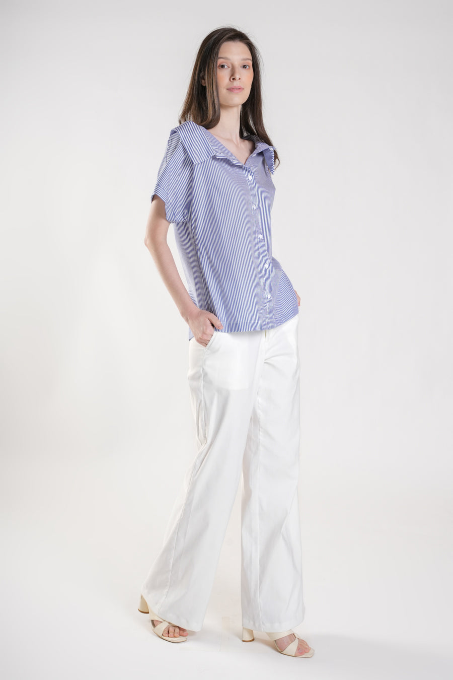 DENOYEZ Reversible Top (Blue Pinstripe)