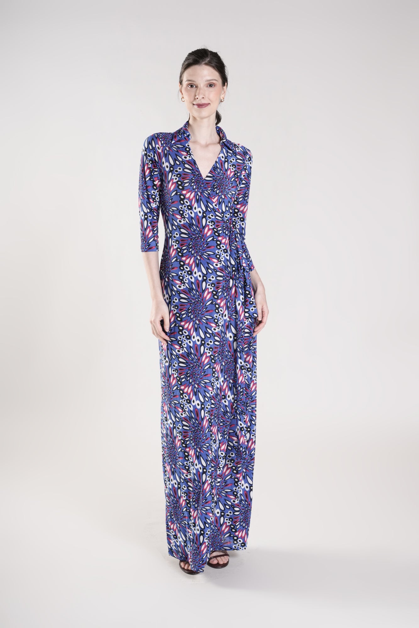 BRADELL Maxi Wrap Dress (indigo Multi)