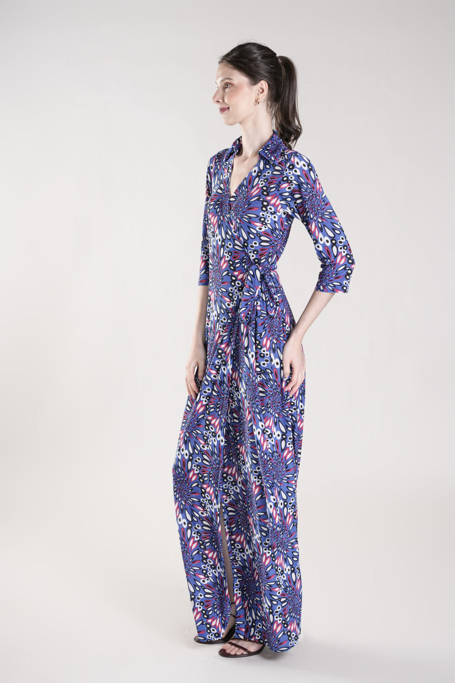 BRADELL Maxi Wrap Dress (indigo Multi)