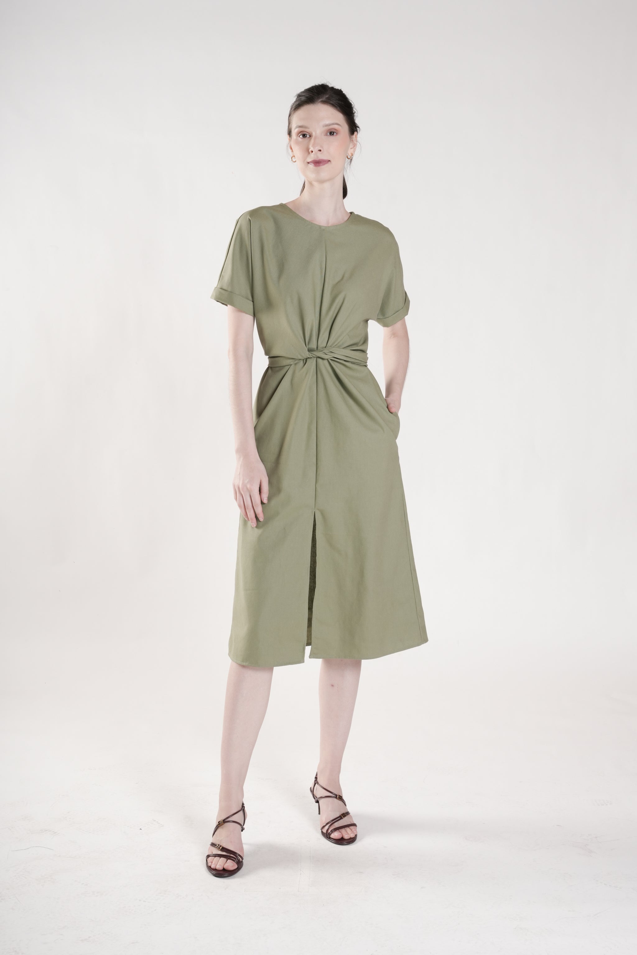 ANAMALAI Twist Front Slit Dress (SAGE GREEN)