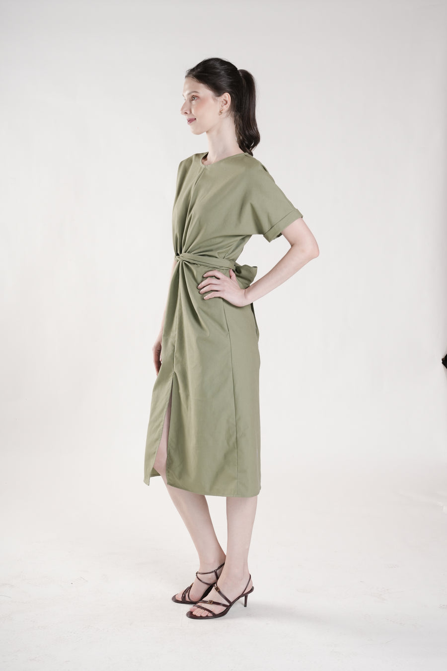 ANAMALAI Twist Front Slit Dress (SAGE GREEN)