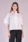 MARA Ruffle Neck and Placket Top (White)