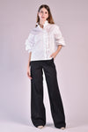 MARA Ruffle Neck and Placket Top (White)