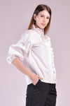 MARA Ruffle Neck and Placket Top (White)