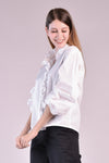 MARA Ruffle Neck and Placket Top (White)