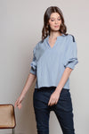 LAGEN Cotton Tape Detail Top (Light Chambray)