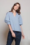 LAGEN Cotton Tape Detail Top (Light Chambray)