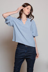 LAGEN Cotton Tape Detail Top (Light Chambray)