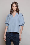 LAGEN Cotton Tape Detail Top (Light Chambray)