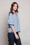 LAGEN Cotton Tape Detail Top (Light Chambray)