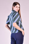 HAWTHORNE Button Down Top (Blue and Green Stripes)