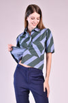 HAWTHORNE Button Down Top (Blue and Green Stripes)