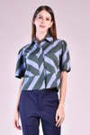 HAWTHORNE Button Down Top (Blue and Green Stripes)