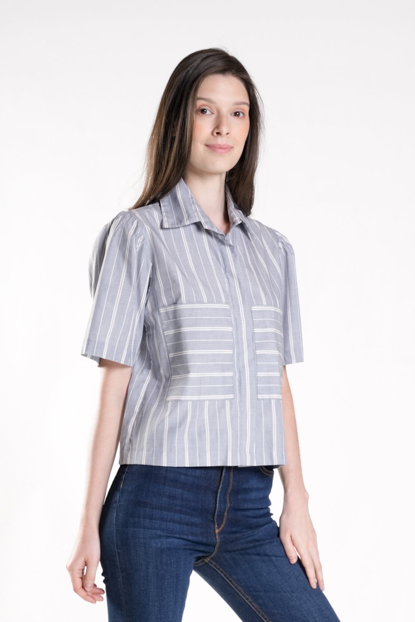 HAWTHORNE Button Down Top (Gray)