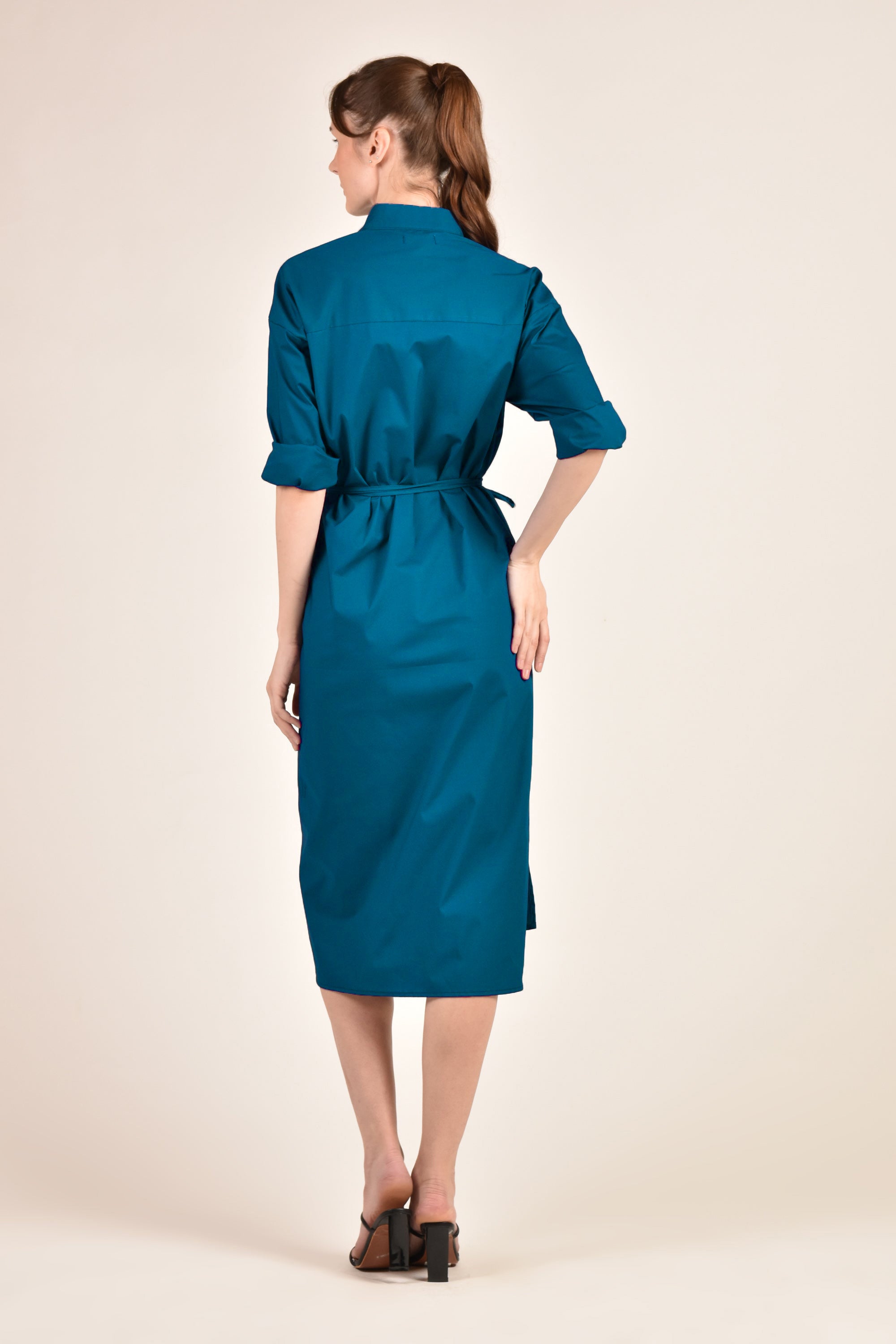 HELENA Button Down Wrap Dress (Ocean Blue) - Main Image
