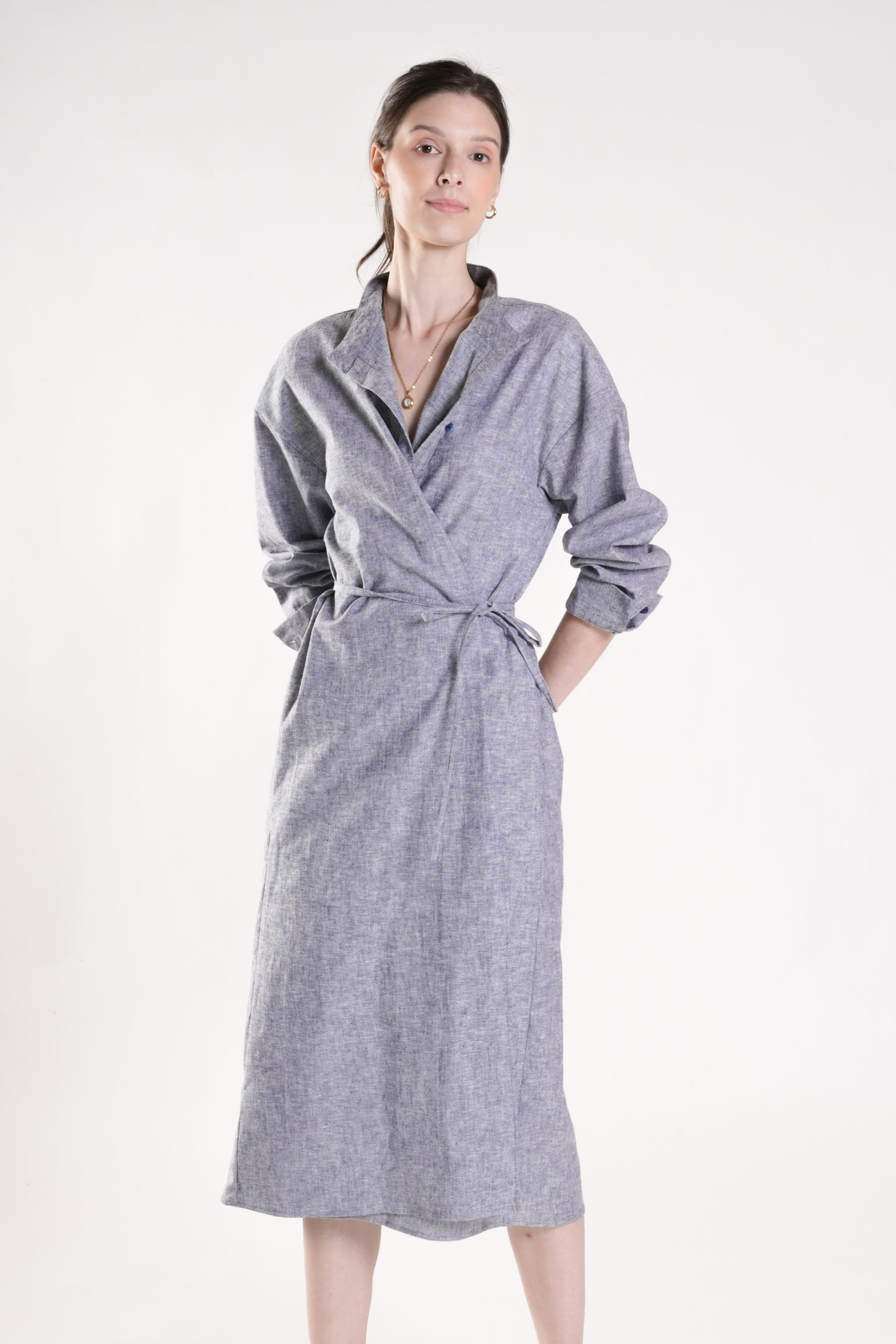 HELENA Button Down Wrap Dress (Ocean Blue) (Copy)