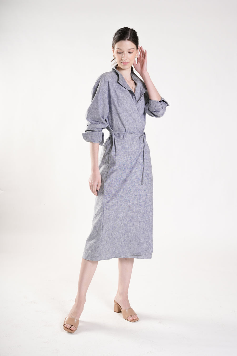 HELENA Button Down Wrap Dress (Ocean Blue) (Copy)