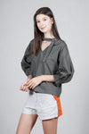 LAUDER Buckle Neck Detail Top