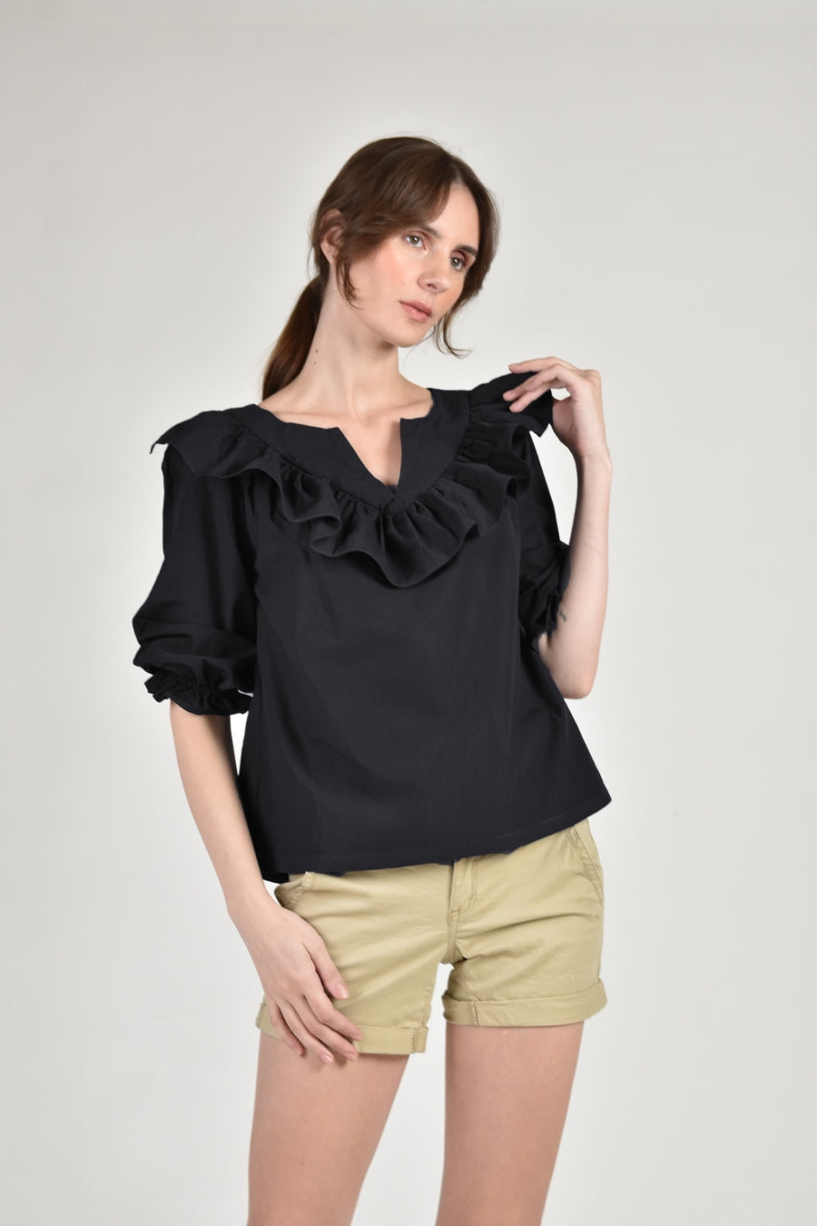 DEFOE Peasant Top (BLACK)