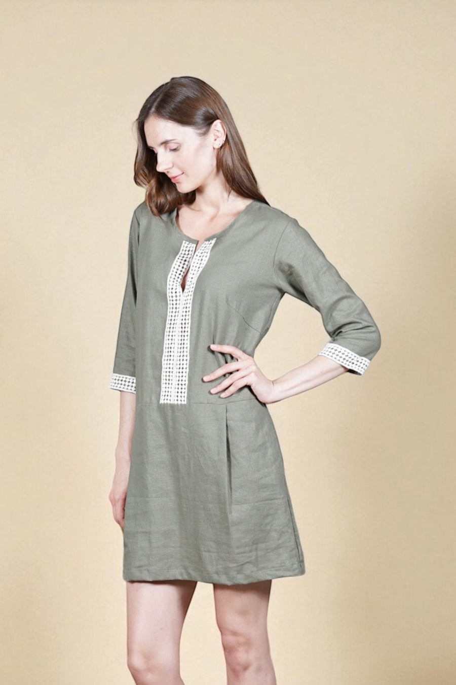LEILANI Lace Applique Dress (Olive)