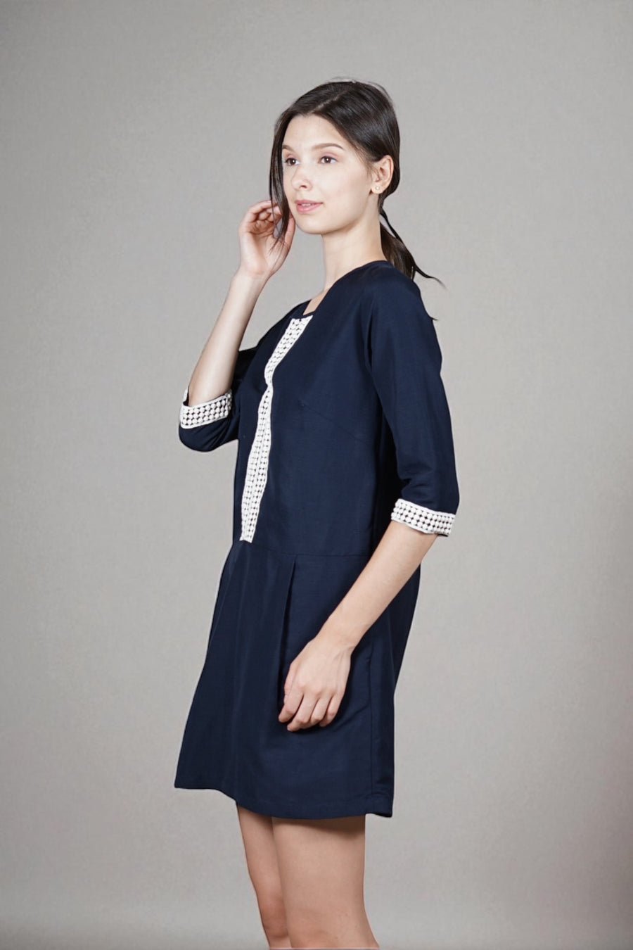 LEILANI Lace Applique Dress (Navy)