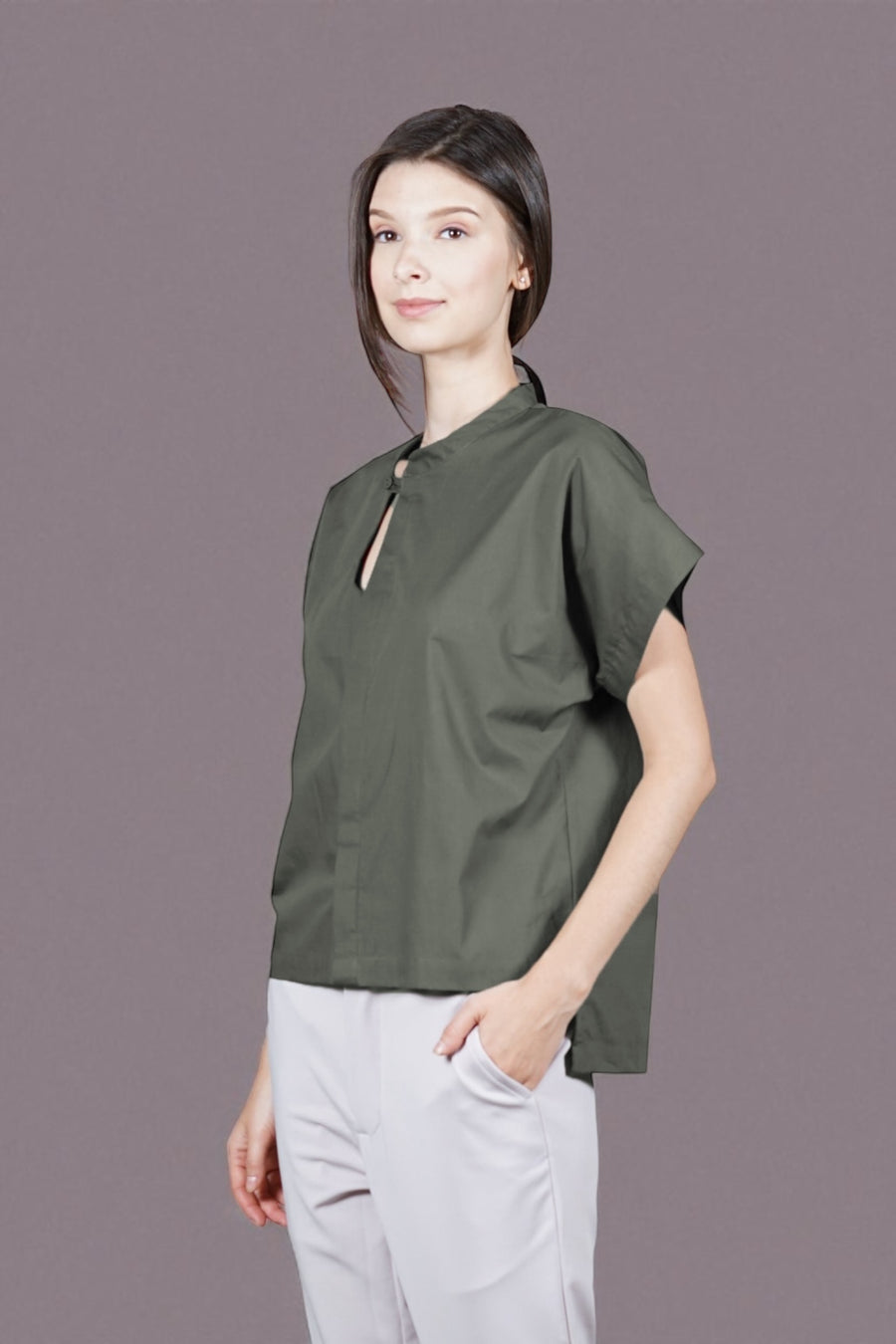 PILILANI Placket Detail Top (Olive)