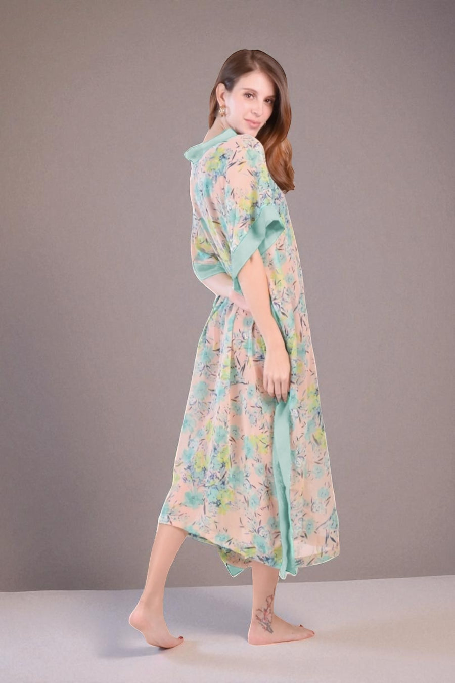 KELLY Kaftan Maxi Dress (Pink and Seafoam)