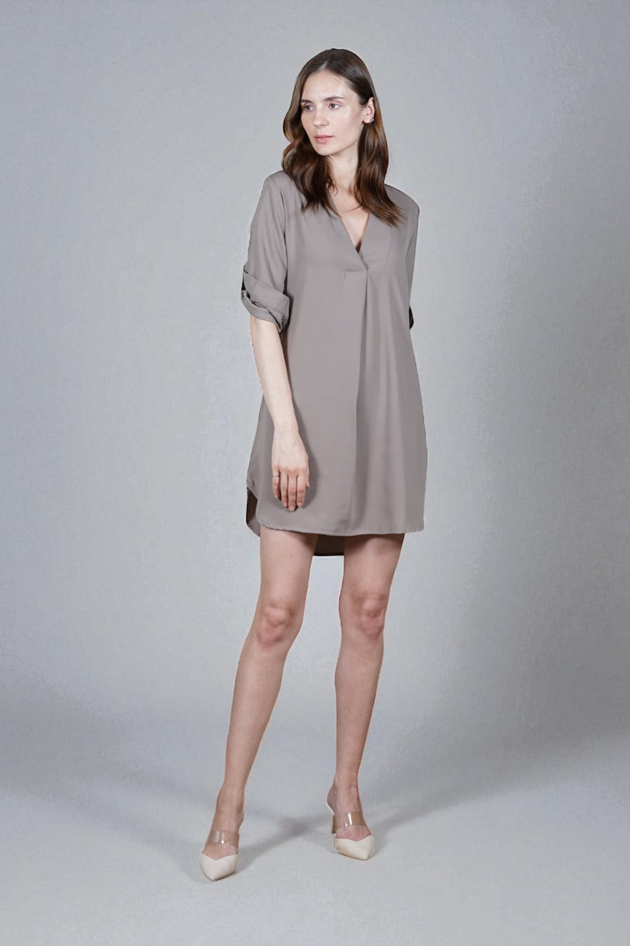 KLINE Pleat Front Detail Dress (TAUPE)