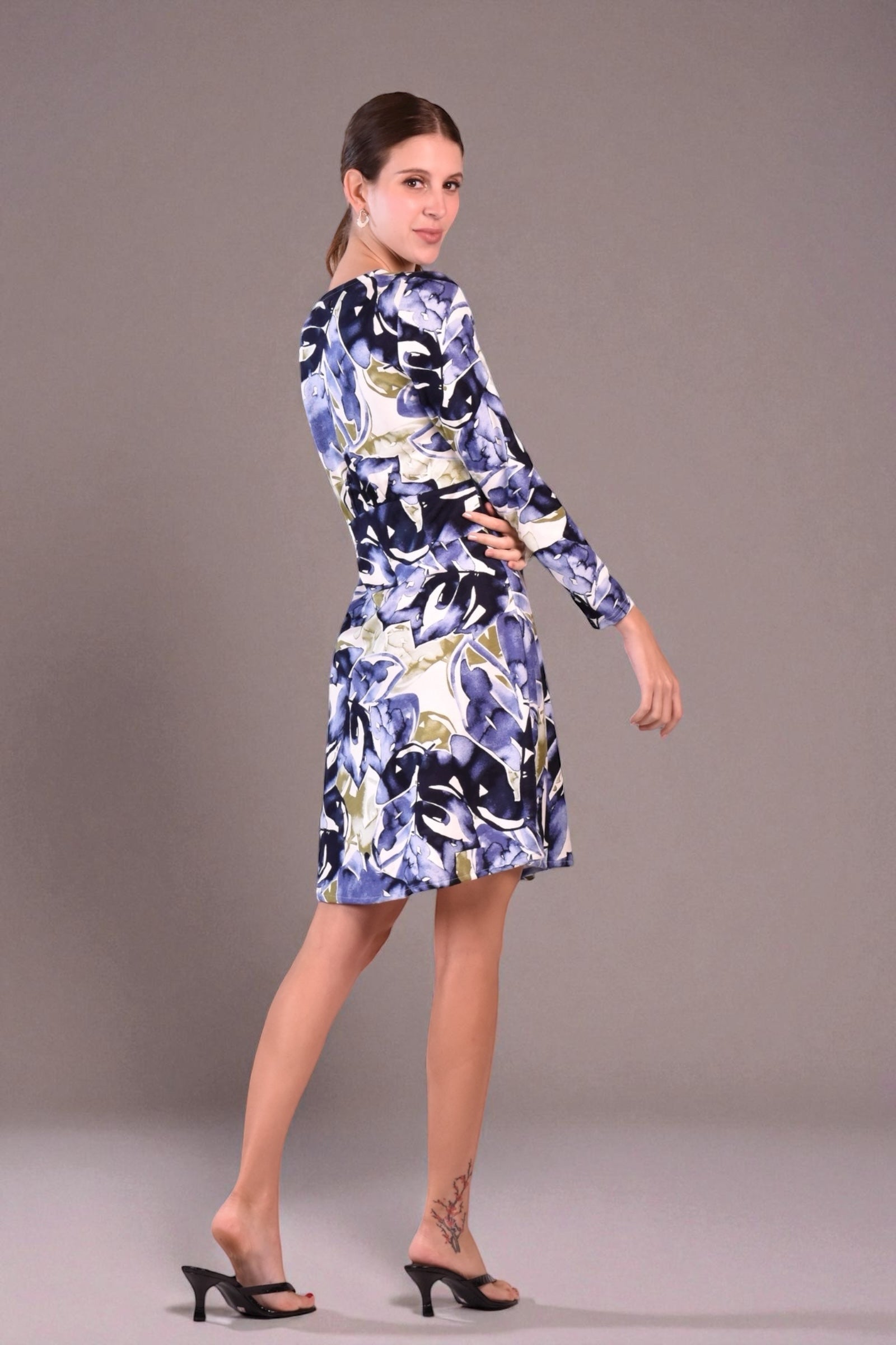 BARACE V Neck Flared Hem Dress