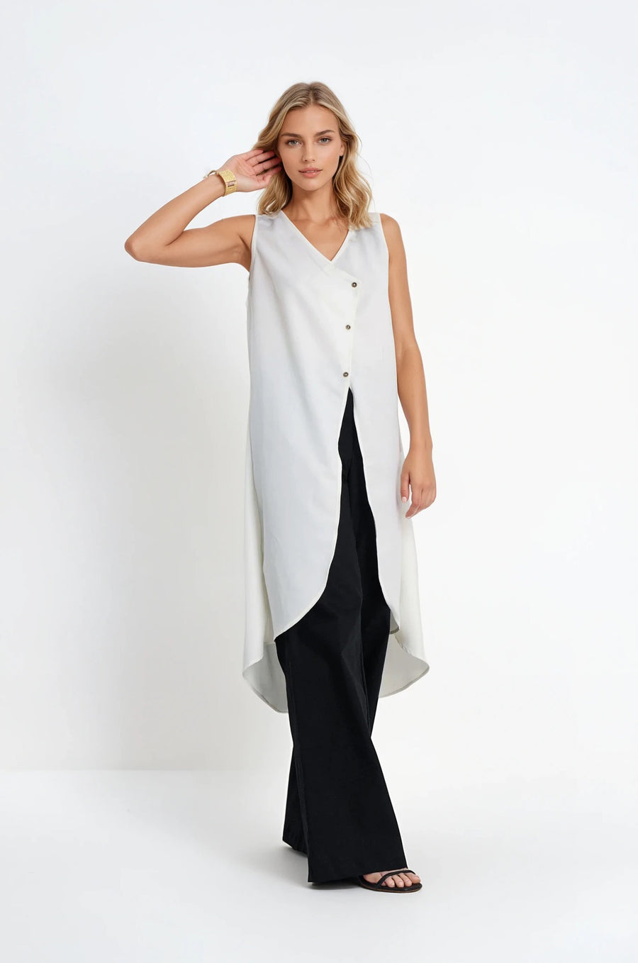 JING Uneven Hem Tunic Top (Ivory)