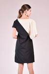 LORENA Colorblocked Asymmetrical Dress (Black and Cream)