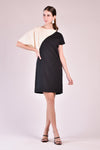 LORENA Colorblocked Asymmetrical Dress (Black and Cream)