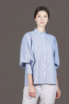 OSHIRO Bishop Sleeve Top (Blue Pinstripes)