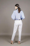 OSHIRO Bishop Sleeve Top (Blue Pinstripes)