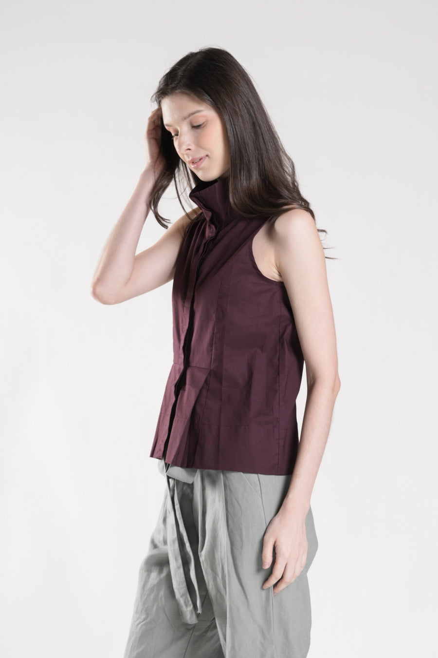 SHIREEN Sleeveless High Collar Top (Plum)